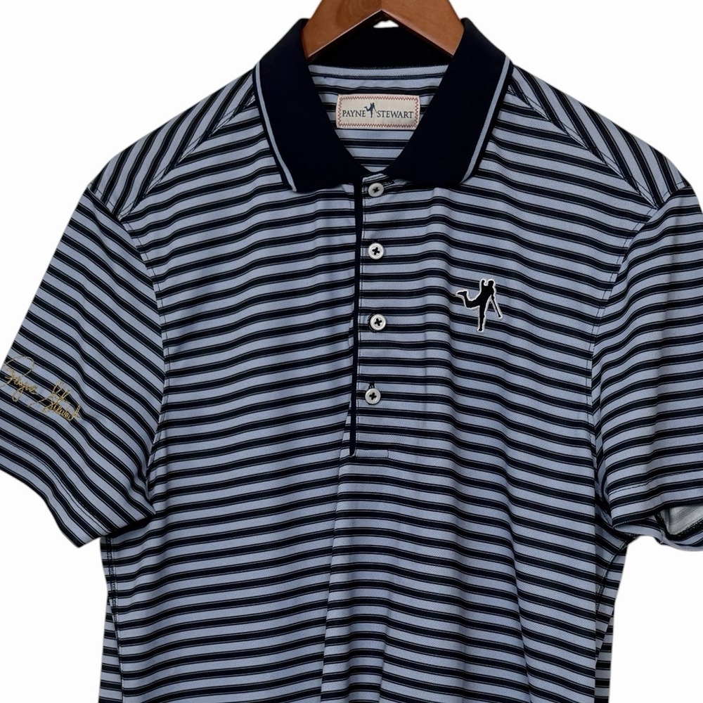 Payne Stewart Men's Golf Polo Shirt‎ Medium Blue Striped Signature Performance